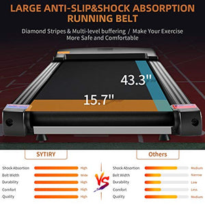 SYTIRY Treadmill with Large 10" Touchscreen and WiFi Connection, YouTube, Facebook and More, 3.25hp Folding Treadmill, Cardio Fitness Exercise Machine for Walking, Jogging, and Running.