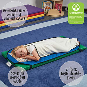 ECR4Kids 2" Thick Rainbow Rest Nap Mats with Name Tag Holder, Blue (5-Pack)