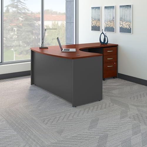 Bush Business Furniture Series C Right Handed L Shaped Desk with Mobile File Cabinet in Mocha Cherry