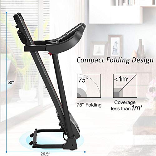 XLYAN Compact Easy Folding Treadmill Motorized Running Jogging Machine with Audio Speakers and Incline Adjuster Cardio Fitness Exercise Incline Home Save Space,Black