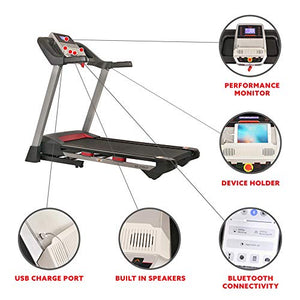 Sunny Health & Fitness Folding Treadmill for Home Exercise with 265 LB Capacity, Device Holder, Bluetooth Speakers and USB Charging - SF-T7917