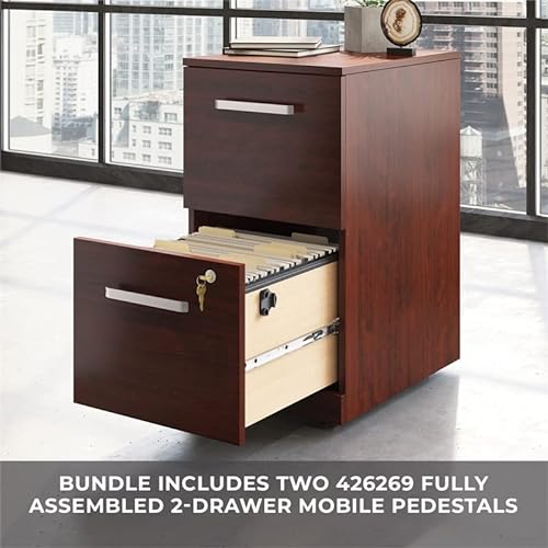 Pemberly Row Cherry 72" x 24" Shell with Two 2-Drawer Mobile File Cabinets