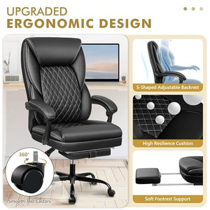 BestEra Big and Tall Executive Office Chair with Foot Rest - Reclining High Back Leather Chair