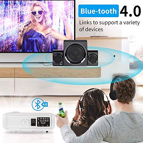 Bluetooth Wireless WiFi HDMI Video Projector 4600 Lumen LCD LED Multimedia Support Full HD 1080p Movie Gaming Projector Android 6.0 Home Theater Multimedia HDMI USB VGA AV for iPhone Mac PC Laptop TV