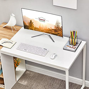 Computer Desk with Storage Shelves 47” White Office Desk with Drawers Small Kids Writing Desk Student Study Table Modern Wood Pc Laptop Gaming Desk for Home Work, Splicing Oak with Metal Legs