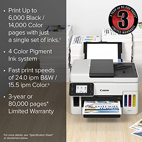 Canon MAXIFY GX6020, Wireless MegaTank Small Office All-in-One Printer [Print, Copy, Scan], White