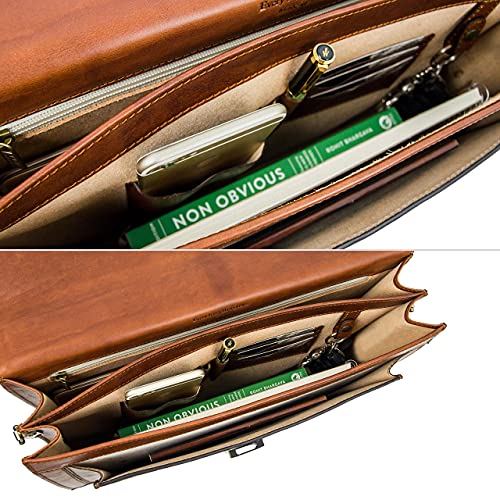 Mens Leather Briefcase Full Grain Leather Laptop Bag up to 17’’ Brown Attache Case - Time Resistance