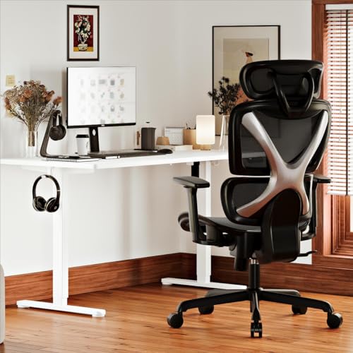 GABRYLLY Ergonomic Office Chair with Lumbar Support, Adjustable 3D Arms, Reclining, Headrest & Large Seat - Grey