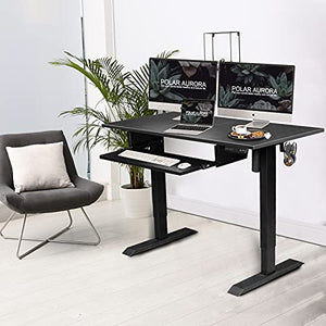Polar Aurora Electric Height Adjustable Standing Desk W/Drawer & Hook, 48 x 24 Inches Sit Stand Workstation Computer Desk for Home Office Black Frame & Top