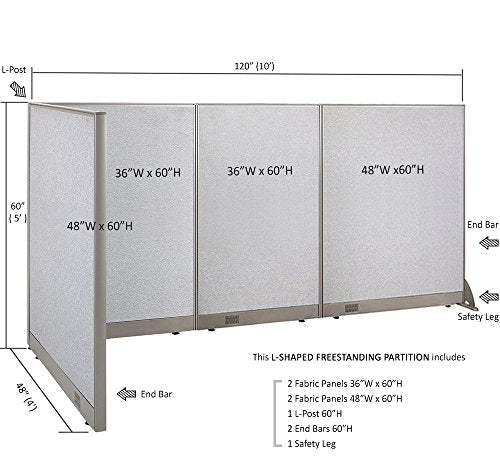 GOF Freestanding L Shaped Office Partition, Large Fabric Room Divider Panel, 48"D x 120"W x 60"H
