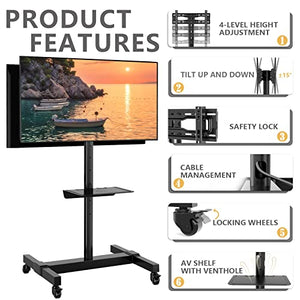 TVON Mobile Dual TV Stand for Four 32-65 Inch Screens, Rolling Cart with Wheels, Tilt Mount - Holds 132 lbs