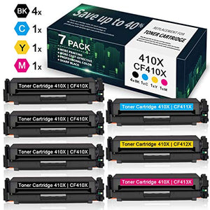 7 Pack High Yield 410X | CF410X CF411X CF412X CF413X Toner Cartridge Replacement for HP Color Pro M452dn M452dw M452nw MFP M477fdn M477fdw M477fnw Printer Toner (4BK/1C/1Y/1M) - by VaserInk