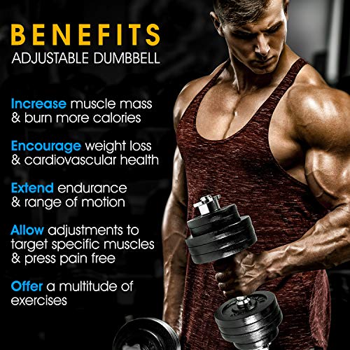 Yes4All Adjustable Dumbbells 40, 50, 52.5, 60, 105 to 200 lbs with Connector Options for Strength Training (P. Dumbbell Adjustable - 190 lbs + Connector)