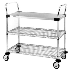 METRO Stainless Steel/Chrome Plated Wire Utility Cart, 3 Shelves, 375 lbs Capacity - 36"x18"x38