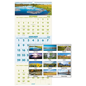 AT-A-GLANCE Wall Calendar 2017, 3 Month View, 12 x 27", Scenic (DMW503-28)