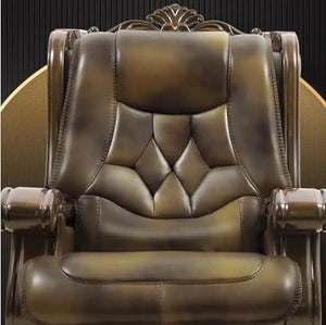 Kinnls Genuine Leather Massage Chair with Wooden Armrest