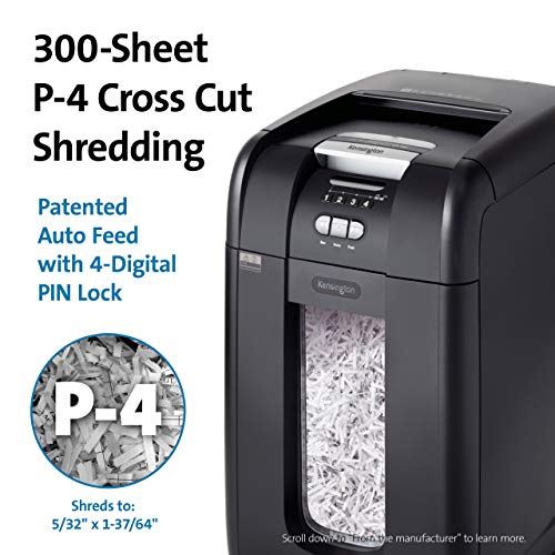 Kensington Shredder - OfficeAssist A3000 Auto-Feed Anti-Jam P4 300 Sheet Crosscut Shredder (K52080AM)