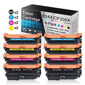 8-Pack(2BK+2C+2M+2Y)Compatible Toner Cartridge Replacement for HP 654X | CF330X;654A | CF331A CF332A CF333A to use with HP Color LaserJet Enterprise M651n Printer,M651dn,M651xh,M680dn,M680f Printers.