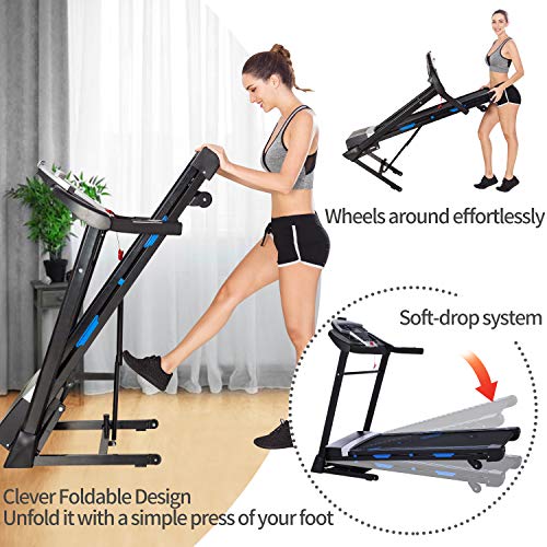 FUNMILY Treadmill with Incline & 300 lbs Weight Capacity, 3.25HP Folding Treadmill for Home with Automatic Incline, Electric Running & Walking Treadmill