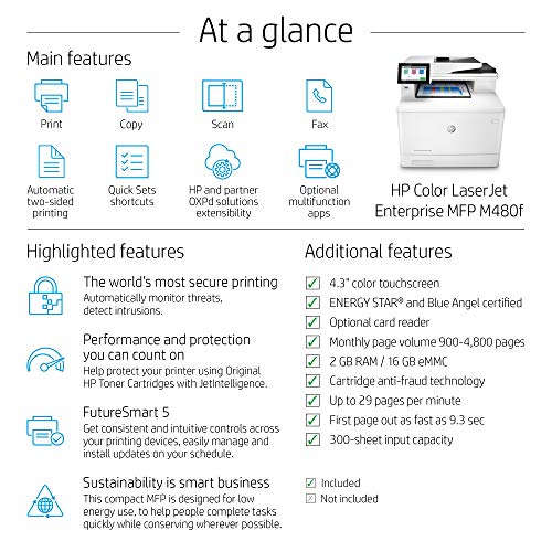 HP Color LaserJet Enterprise M480f Multifunction Duplex Printer (3QA55A)