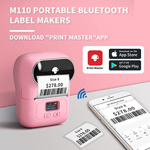 Phomemo M110 Label Maker Portable Bluetooth Thermal Sticker Label Maker Printer for Address Barcode, Clothing, PhotoLogo, Jewelry, Retail, Business, Home, for iOS & Android, Print Black on White