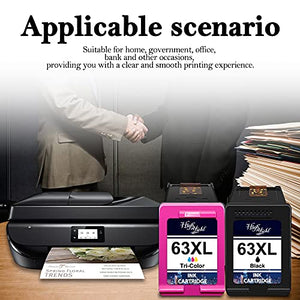 5 Pack Compatible 63XL 63 XL Ink Cartridge (3 Black & 2 Tri-Color) Remanufactured Replacement for HP Deskjet 3637 3831 3833 4650 4652 4654 4655 Envy 4512 4523 4524 4516 4517 4522 4525 Mobile Printer