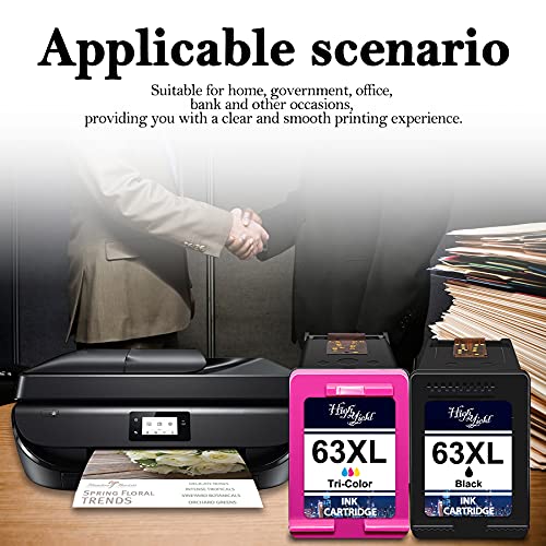 5 Pack Compatible 63XL 63 XL Ink Cartridge (3 Black & 2 Tri-Color) Remanufactured Replacement for HP Deskjet 3637 3831 3833 4650 4652 4654 4655 Envy 4512 4523 4524 4516 4517 4522 4525 Mobile Printer