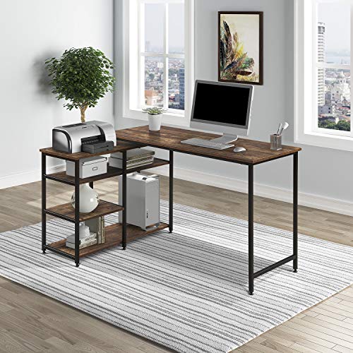 Vintage Computer Desk, L-Shaped Computer Desk with Left or Right Set Up Open Shelves Corner Desk PC Laptop Table Workstation 3 Tier Open Storage Space for Home Office, 47" L(Brown)