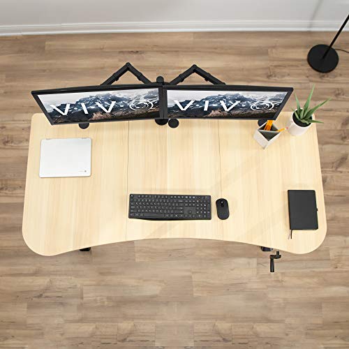 VIVO Height Adjustable Stand Up Desk, Crank System, Complete Workstation with 3 Section Light Wood Table Top, Black Frame, DESK-KIT-1MBC