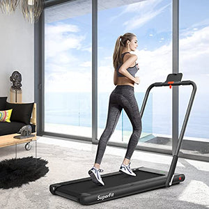 GYMAX 2 in 1 Folding Treadmill, Under Desk Electric Treadmill with LED Monitor, Remote Control, Smart App Control & Bluetooth Speaker, Flexible Running Machine for Small Space Home Gym (Black)