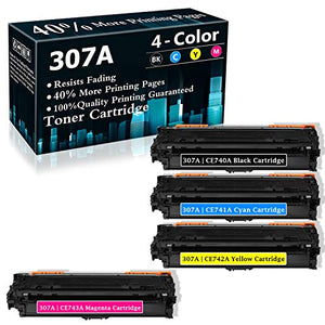 4-Pack (BK+C+M+Y) 307A CE740A CE741A CE742A CE743A Remanufactured Toner Cartridge Replacement for HP Color Laserjet CP5225 CP5225n CP5225dn CP5220 Printer Ink Cartridge