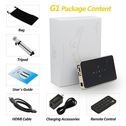 iCODIS G1 Mini Projector, DLP Support Full HD 1080P, HDMI & WiFi Wireless Connectivity, Portable Size & 120" Display, 30,000 Hour LED, Pico Video Projector(Black)
