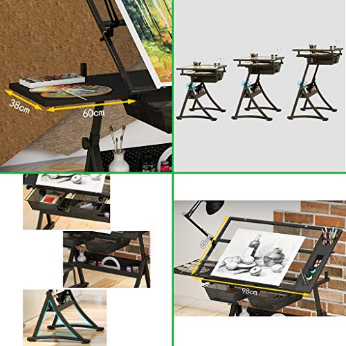 Lgan Tiltable Drawing Table, Adjustable Art Desk, with Storage Craft Table, Drafting Table Glass Panel, Child Adult Drawing Desk