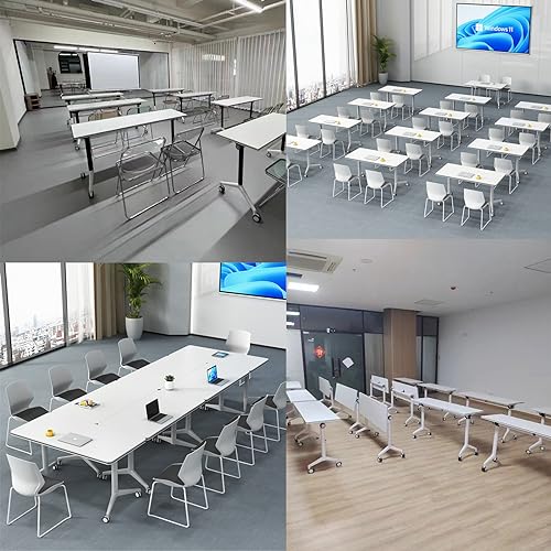 Ptosziav Modern White Office Folding Conference Table with Wheels 55"D x 23.6"W x 29.5"H - Set of 4