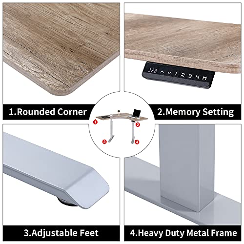 UNICOO - L Shaped Dual Motor Electric Height Adjustable Standing Desk, Computer Corner Desk, Home Gaming Desk, Office Writing Workstation (Grey Frame/Antique Oak Top) XOT-L-GA