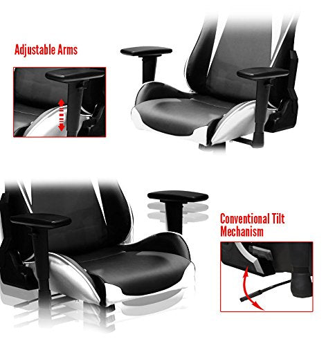 DXRacer FH00/NW Black White Racing Bucket Seat Office Chair Gaming Ergonomic with Lumbar Support