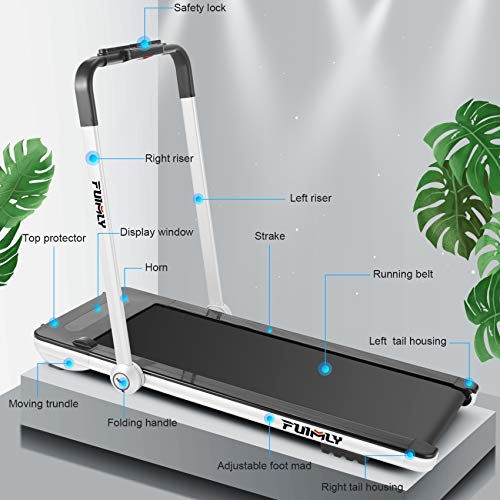 Treadmill,Under Desk Folding Treadmills for Home,2-in-1 Running, Walking&Jogging Portable Running Machine with Bluetooth Speaker & Remote Control,5 Modes & 12 Programs (White)