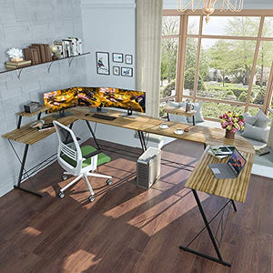 L Shaped Gaming Desk, 51" Home Office Desk with Round Corner Computer Desk with Large Monitor Stand Desk Workstation,Sandalwood