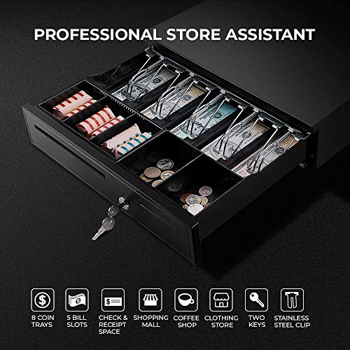 MUNBYN Receipt Printer, USB Ethernet LAN 80MM Thermal Printer, Black Supermarket POS Kitchen Printer with Auto Cutter Support ESC/POS Windows System, 16" Cash Drawer Register with Removable Coin Tray