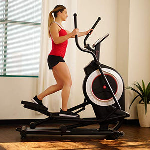 Sunny Health & Fitness Electric Eliptical Trainer Elliptical Machine w/Devicec Holder, Programmable Monitor and Heart Rate Monitoring, 300 LB Max Weight and 20"" Stride - SF-E3875, Black