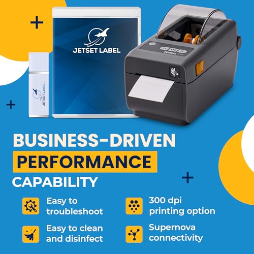 JetSet Label Zebra ZD411 Direct Thermal Printer | 203 DPI | USB, USB Host, BTLE5, EZPL | 2" Width | Includes Jetset Software