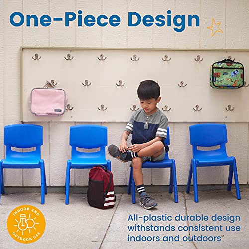 ECR4Kids 12 inch Plastic Stackable Classroom Chairs, Indoor/Outdoor Resin Stack Chairs for Kids, Blue (10-Pack)
