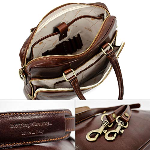 Leather Laptop Bag Full Grain Briefcase Brown Satchel Bag - Time Resistance