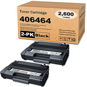 2 Pack 406464 Toner Cartridge Black Compatible SP 3400LA Replacement for Ricoh Aficio SP 3400 3410 3500 3510 Printer Toner