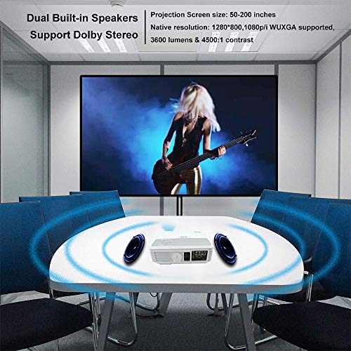 EUG WXGA LCD 1080P Projector Home Theater, 4400 Lumen LED Inside Outside Movie Projectors with Zoom Compatible with TV Stick, HDMI, USB, VGA, Xbox, Laptop for Gaming Sports Matches Artworks Party.