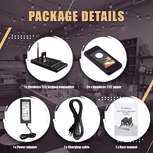 Retekess T112 Wireless Pager System with 20 Food Buzzers (Max 999 Beeper)