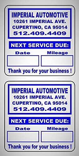 Quality Synthetic Custom Oil Change Reminder Stickers With Fade Resistant Ink and Easy Peel Off. Ideal for Handwriting. White Background Optional Stock Logos to Choose From (5000 Quantity, Blue)