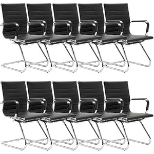 Wahson Office Guest Chairs, 10 Pack - Faux Leather, Sled Base, Black