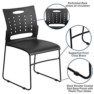 Flash Furniture Stack Chair 5 Pack - 881 lb. Capacity Black Sled Base, Air-Vent Back