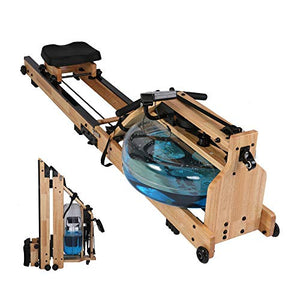 Vilobos Water Rowing Machine Heavy Duty Wooden Foldable Rower with Water Resistance Adjustable LCD Monitor for Calories Burned Sports Exercise Equipment in Home Gym